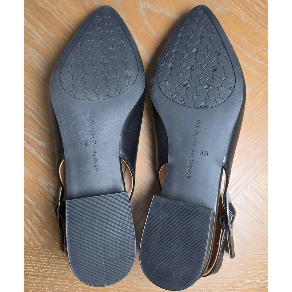 Adrienne Vittadini Papina Black Slingback Pointed Toe Block Heel Pumps Womens 8M